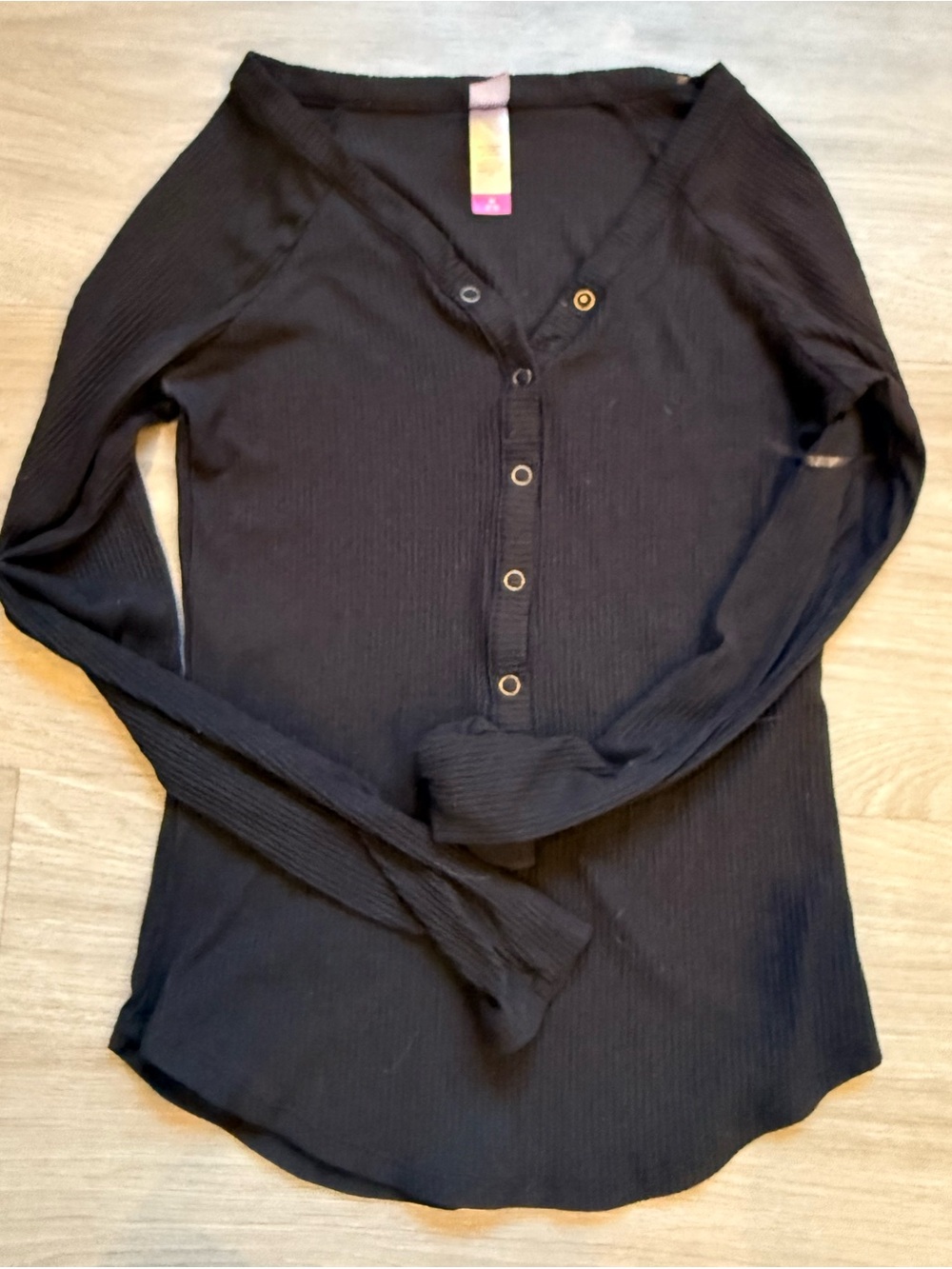 No Boundaries Black Ribbed Henley Long Sleeve Top